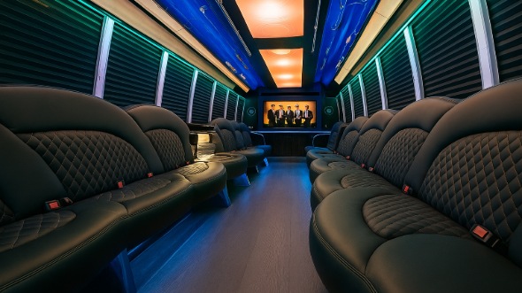 Interior of Charter Bus Company Newark's 40 Passenger Party Bus in Newark